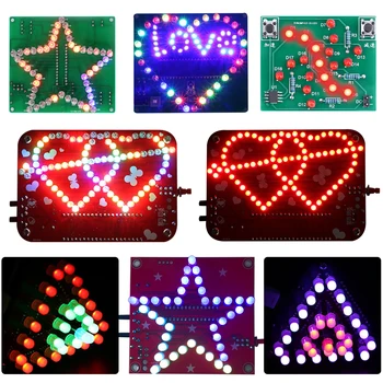 Направи си САМ Електронен Комплект Сърцето Триъгълник във Формата На Звезда Цветни Led Мигаща Светлина Музикален Спектър Led Дисплей Практика Запояване 0