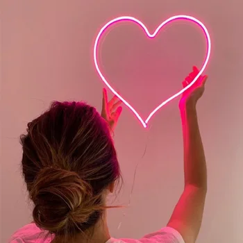Неонова реклама във формата на Големи Сърца, монтиран на стената Окачена Лампа за Сватба, Спалня, Домашно Парти, захранва от USB, Свети Валентин, Коледа Интериор
