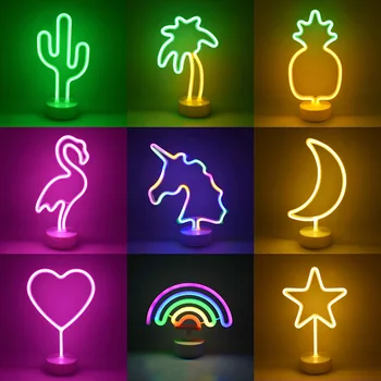 Неонова реклама с USB LED Украса Еднорог Фламинго Лампа Луна Дъга За Дома Детска Стая Нощни лека нощ Декор на Светлина За Деца 0