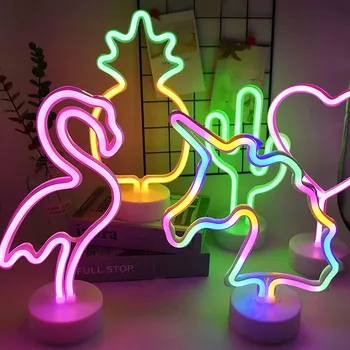 Неонова реклама с USB LED Украса Еднорог Фламинго Лампа Луна Дъга За Дома Детска Стая Нощни лека нощ Декор на Светлина За Деца 1