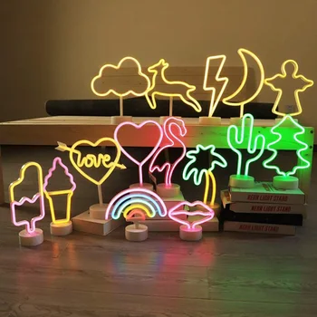 Неонова реклама с USB LED Украса Еднорог Фламинго Лампа Луна Дъга За Дома Детска Стая Нощни лека нощ Декор на Светлина За Деца 3