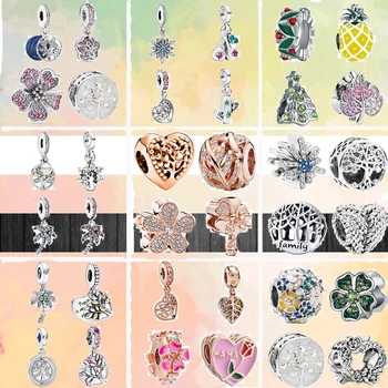 Нов Сребърен Цвят Цветя Кокосово Семейно Дърво Кухи Модни Мъниста Подходящи За Оригинален Браслету Pandora Charms Дамски Бижута направи си САМ 0