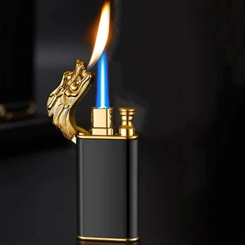 Нова Метална Запалка С Дракон, Креативна Запалка С Двоен Огън Под Формата На Дракон, Реактивна Ветрозащитная Надуваема Запалка, Нестандартен Мъжки Подарък 1