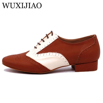 Обувки за латино танци WUXIJIAO, мъжки кожени обувки за танци балната зала, мъжки националната вятърна обувки с мека подметка, ниска 2,5 см 1