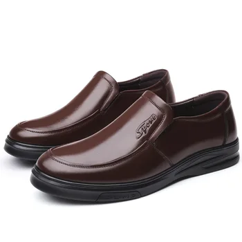 Обувки от естествена кожа, мъжки лоферы без закопчалка, мъжки ежедневни обувки от волска кожа, марка мъжки обувки на равна подметка, черен, кафяв, Голям размер на 45 A4866