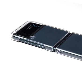 Оригинален SAMSUNG Galaxy Z Flip 4 5G ултра тънък Прозрачен Калъф Луксозен Твърд PC устойчив на удари Околовръстен Калъф-Поставка За Samsung Z Flip4 2
