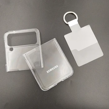 Оригинален SAMSUNG Galaxy Z Flip 4 5G ултра тънък Прозрачен Калъф Луксозен Твърд PC устойчив на удари Околовръстен Калъф-Поставка За Samsung Z Flip4 5