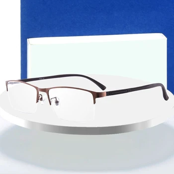 Очила в Рамка От титанова Сплав С Половин Рамки За Мъже В Бизнес Стил, Ультралегкие Очила За Късогледство Със Защита От Синя Светлина