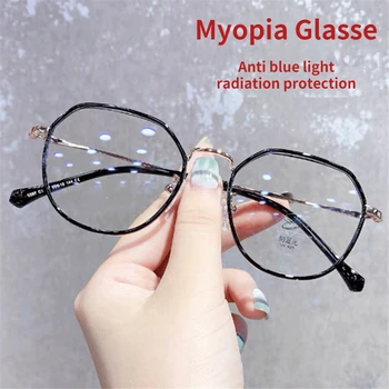 Очила за късогледство със защита от радиация, от синя светлина за жените с кръгли очила за късогледство с диоптриями от минус 5 до -6