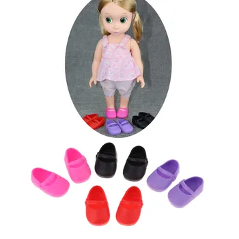 Пластмасов материал 4 двойки от пластмасови едноцветни обувки на равна подметка за 16-инчов кукли, аксесоари за дрехи и други кукли от един и същ размер