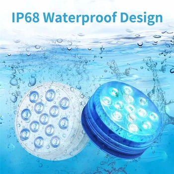 Потопяеми led светлини с радиочестотни дистанционно управление 13 led подводен led фенер с магнит IP68 за басейна, душ, вана, Вази 3