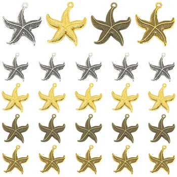 Продажба на едро на 10 бр. 4 Цвята Морска Звезда Окачване Сплав на Метални Океана на Живота Окачване За DIY Вериги И Колиета, Бижута Интимни Аксесоари Като 26*23 мм
