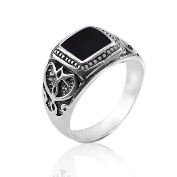 Размер: 8-11 Висококачествено Античен Посеребренное Мъжки пръстен Коледни Нов Пръстен Черни квадратни Эмалевые пръстени са Изящни бижута