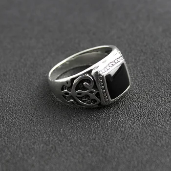 Размер: 8-11 Висококачествено Античен Посеребренное Мъжки пръстен Коледни Нов Пръстен Черни квадратни Эмалевые пръстени са Изящни бижута 2
