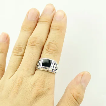 Размер: 8-11 Висококачествено Античен Посеребренное Мъжки пръстен Коледни Нов Пръстен Черни квадратни Эмалевые пръстени са Изящни бижута 3