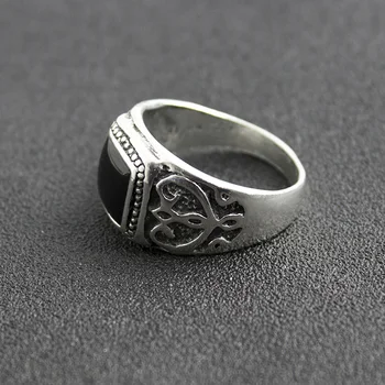 Размер: 8-11 Висококачествено Античен Посеребренное Мъжки пръстен Коледни Нов Пръстен Черни квадратни Эмалевые пръстени са Изящни бижута 5