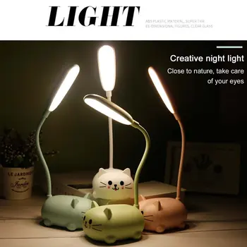 Регулируема Настолна Лампа Карикатура Сладък Котка лека нощ USB Акумулаторна батерия LED Настолна Лампа Защита на Очите на Бебето Топло Бяла Настолна Лампа 3