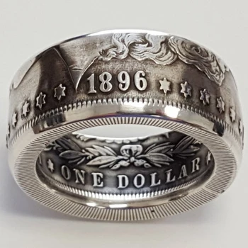 Реколта Пръстен На Пръста си с Монета на Морган За Мъже в стил Пънк, Ретро, Цвят Сребрист, Имитация на 1896 г., дизайна на един долар, Пръстени 0