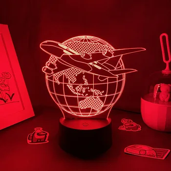 Самолет Модел на Земята 3D Илюзия LED Лавовый Лампа Творчески Нощни Светлини Стръмни Колоритен Подаръци За Приятелите на малка странична Масичка За Спалня Декор 0