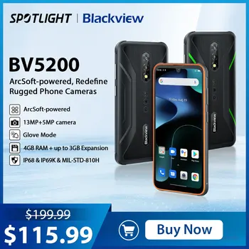 [Световна премиера] Blackview BV5200 4G Здрав Телефон 4 GB 32 GB 5180 ма Водоустойчив Смартфон с Android 12 Мобилен Телефон ArcSoft Камери