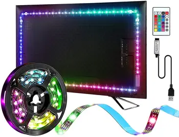 Светодиодна лента с RGB Подсветка с Променящ се цвят, 3 м 9,84 фута за телевизор с диагонал на екрана от 24 инча до 70 инча, 5, Осветление, телевизор с захранван от USB 5050 с 24 бутони за дистанционно управление 0