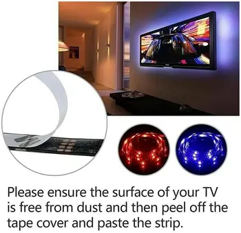 Светодиодна лента с RGB Подсветка с Променящ се цвят, 3 м 9,84 фута за телевизор с диагонал на екрана от 24 инча до 70 инча, 5, Осветление, телевизор с захранван от USB 5050 с 24 бутони за дистанционно управление 1