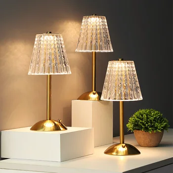 Скандинавска Кристален Акумулаторна Настолна Лампа LED Bar Lamp Лампа Dimmable Златна Настолна Лампа Дневна Спалня Хотелската Лампа Нощна Лампа