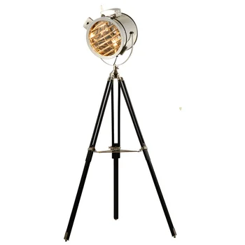 Скандинавски, Американски Ретро Под Лампа На Треноге Сребърен И Златен Дървена Промишлен Прожектор Творчески Студиен Стоящ Лампа 0