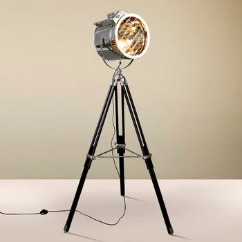 Скандинавски, Американски Ретро Под Лампа На Треноге Сребърен И Златен Дървена Промишлен Прожектор Творчески Студиен Стоящ Лампа 1