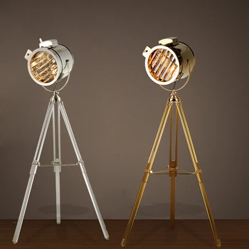 Скандинавски, Американски Ретро Под Лампа На Треноге Сребърен И Златен Дървена Промишлен Прожектор Творчески Студиен Стоящ Лампа 2
