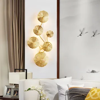 Скандинавски Златен Лист на Лотос LED Стенен Ретро Лампа, с монтиран на стената Лампа От Неръждаема Стомана, Стенни Аплици За Промишлени Декор Вътрешно Осветление осветителни Тела
