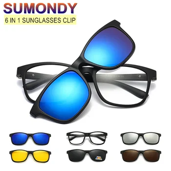 Слънчеви очила с магнитен клипс 6 в 1 и рамки за очила по рецепта на Мъже, жени поляризирани лещи или лещи за нощно виждане PC или TR90 Рамка S508