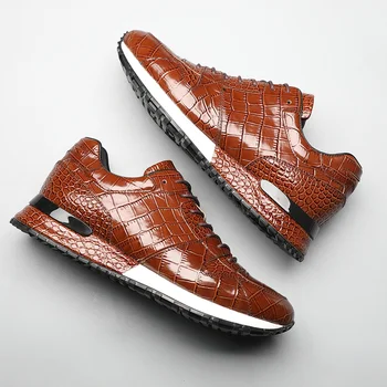 Спортни обувки за почивка от крокодилска кожа, мъжки Британски Маратонки От естествена Кожа, Градинска Бизнес Удобни обувки, които нарастване на 4