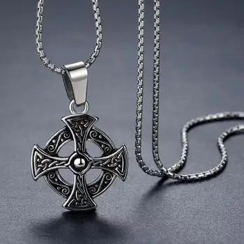Сребърен Цвят Келтски Кръст Колие Мъжете Най-Високо Качество На Стари Метални Висулки Викингите Бижута