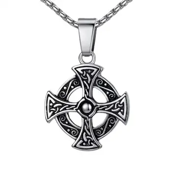 Сребърен Цвят Келтски Кръст Колие Мъжете Най-Високо Качество На Стари Метални Висулки Викингите Бижута 2