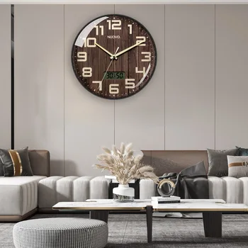 Стенен Часовник Ubaro С Светящимся Модерен Дизайн, Украса На Стаята, Дървени Часовници, Дисплея На Температурата И Влажността, Подобряване На Дома 4