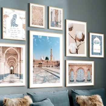 Стенно Изкуство Платно Картина Арабската Мюсюлманска Джамия В Пустинята Памук Плакати На Скандинавскую Тема И Щампи Стенни Картини За Хола Начало Декор