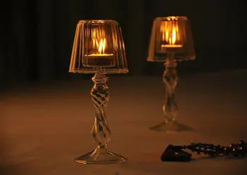 Стъклен Свещник Притежателя Свещ Чай Лампа Контейнер, Поставка Настолна Лампа Форма Прозрачна Модерна За Сватбен Дом Декор 4
