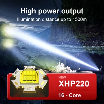 Супер XHP220 Мощен Led Фенерче Usb Акумулаторна Ръчен Фенер XHP160 Висока Мощност Фенерче 18650 Открит Лампа За Къмпинг 1