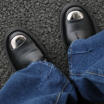 Супер препоръчвам !! Мъжки Oxfords с голяма кръгла пръсти в Метален Стил, Модни Мъжки Основни Ежедневни Кожени Обувки-дерби, Модни обувки За Момчета 4