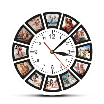 Създай свой собствен Потребителски колаж от 12 снимки Instagram Потребителски Домашни Стенен часовник Персонализирани Семейни Снимки, Отпечатани Часовници Стенни часовници