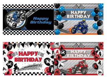 Тема Състезателни Мотоциклети Снимка Фон Честит Рожден Ден На Автомобил Момче Парти Декор Тапети Детски Душ Събитие Окото Фон