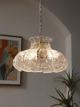 Топене на лед ретро стъклен френски лампа за хранене, полилей в американски стил за спалнята, средновековен дизайнерски бар лампа