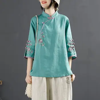 Традиционен Китайски Топ В ретро Стил, Бродирани Бельо Облекла, Нови Летни Дрехи Големи Размери, Традиционната Китайска Блуза За Жени