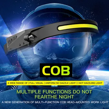 Тъчпад Фаровете COB Led Фар с вградена батерия USB Фенерче, Акумулаторна батерия Главоболие фенер Фенер Работен Светлина Нощен Фар 5