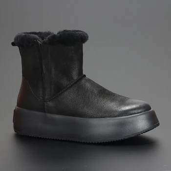 Удебелена памучен обувки, мъжки зимни кашмир топли ботуши Ugg, вълнени нескользящие модни памук ботуши на дебела подметка