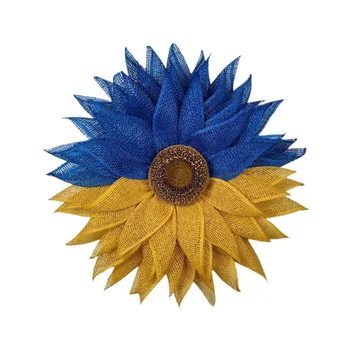 Украинската Венец Дървена Врата Е Окачен Венец Знаме На Украйна Синьо И Жълто На Слънчогледа Бижута Вечерни Реквизит За Снимки
