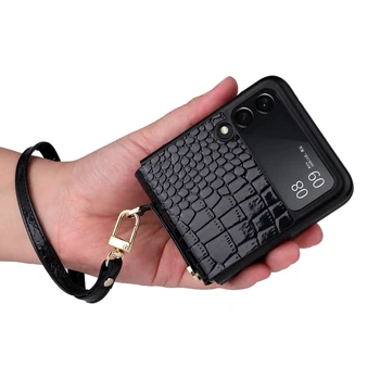 Устойчив на удари Кожен Калъф с Каишка за мобилен Телефон за Samsung Galaxy Z Flip 3 5g Flip4 Flip 4 Flip3 Без Пръстови Отпечатъци Защитен Калъф Калъфи