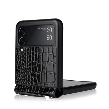Устойчив на удари Кожен Калъф с Каишка за мобилен Телефон за Samsung Galaxy Z Flip 3 5g Flip4 Flip 4 Flip3 Без Пръстови Отпечатъци Защитен Калъф Калъфи 3