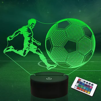 Футболни Подаръци за деца, Футболна 3D Илюзия Лампа Футболен лека нощ 16 Цвята Мигащи Променящите се Настолни Лампи за Момчета Декор на Стая